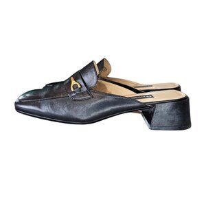 Y2K 90s Etienne Aigner Black Leather Mules‎ Clogs Loafers Sz 8.5 Square Toe